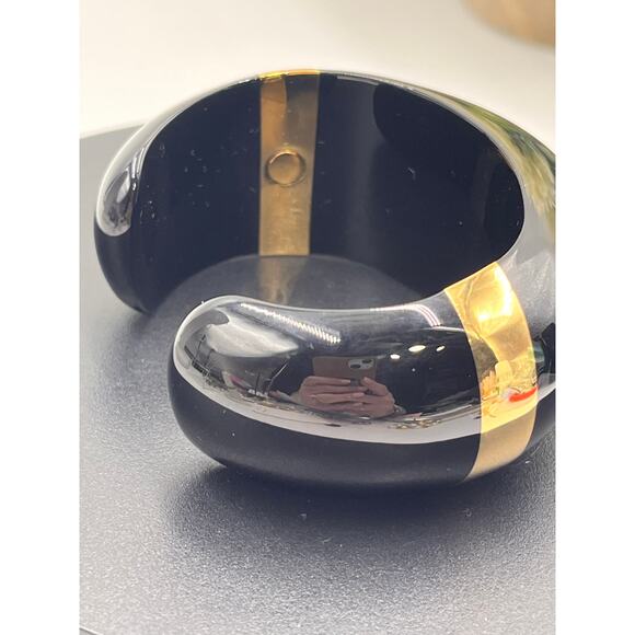 Aurélie Bidermann Designer Black Enamel Oval Mirror Gold Plated Cuff Bracelet - Picture 3 of 8